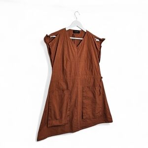 Chepè Italy Cotton Utility Midi Dress Rust Brown Lagenlook Drawstring S/M